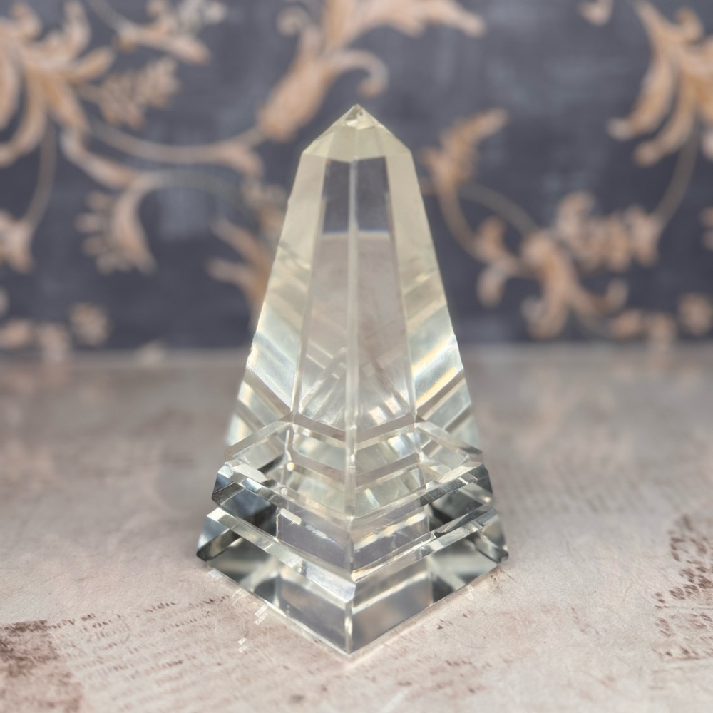 Vintage Cut Glass Crystal Obelisk Paperweight Art Deco Style - Picture 4 of 9